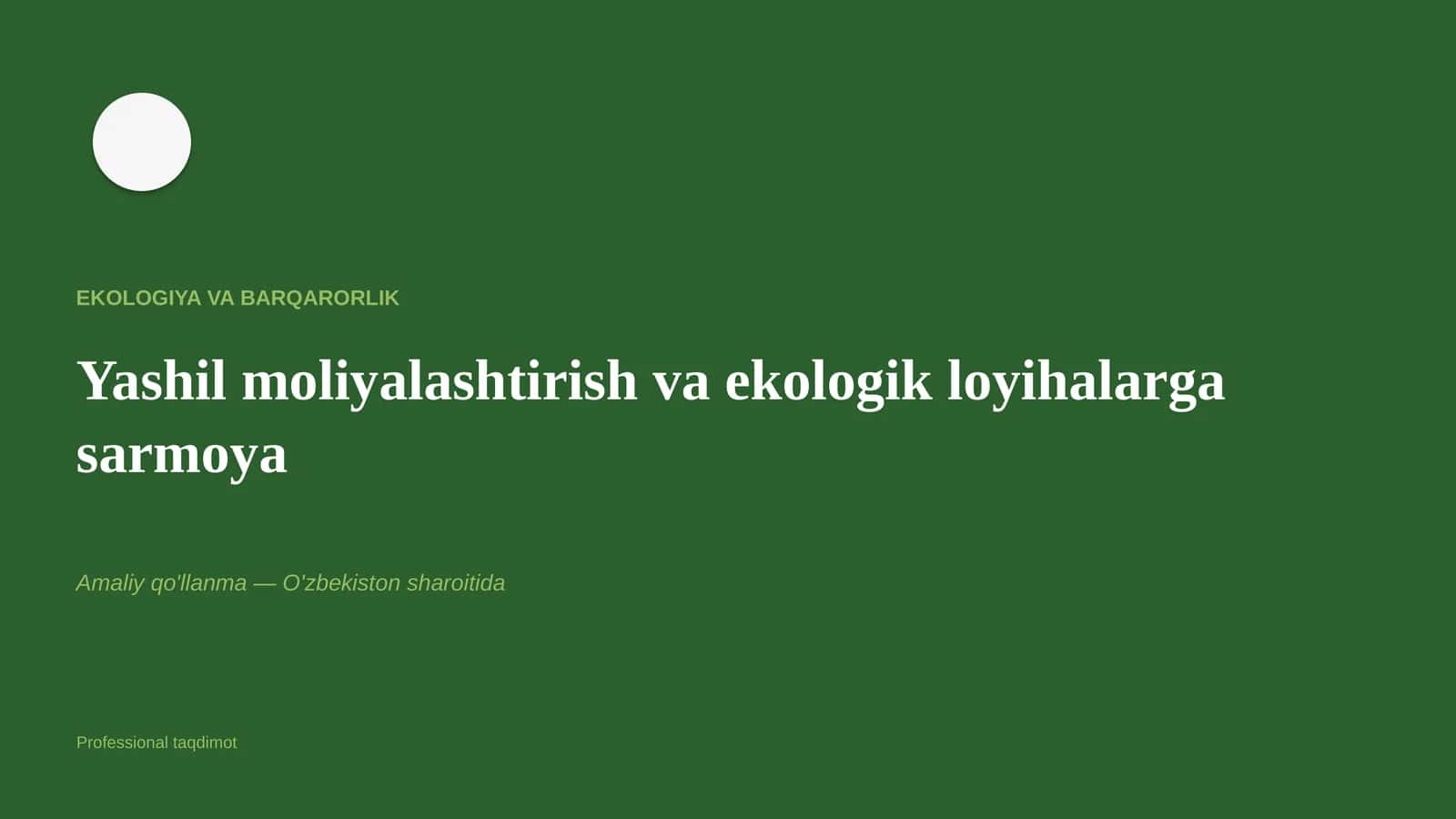 Yashil moliyalashtirish va ekologik loyihalarga sarmoya