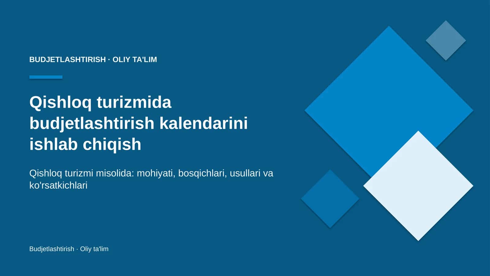 Qishloq turizmida budjetlashtirish kalendarini ishlab chiqish