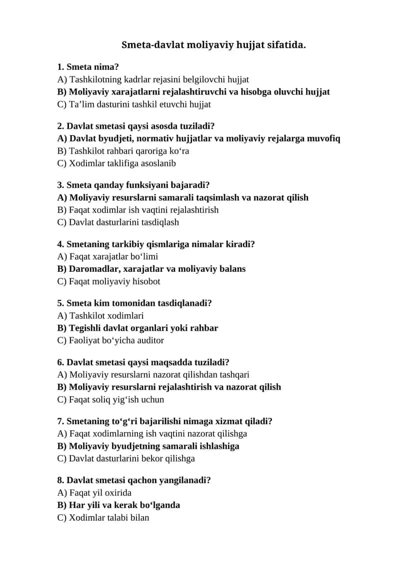 Smeta-davlat moliyaviy hujjat sifatida