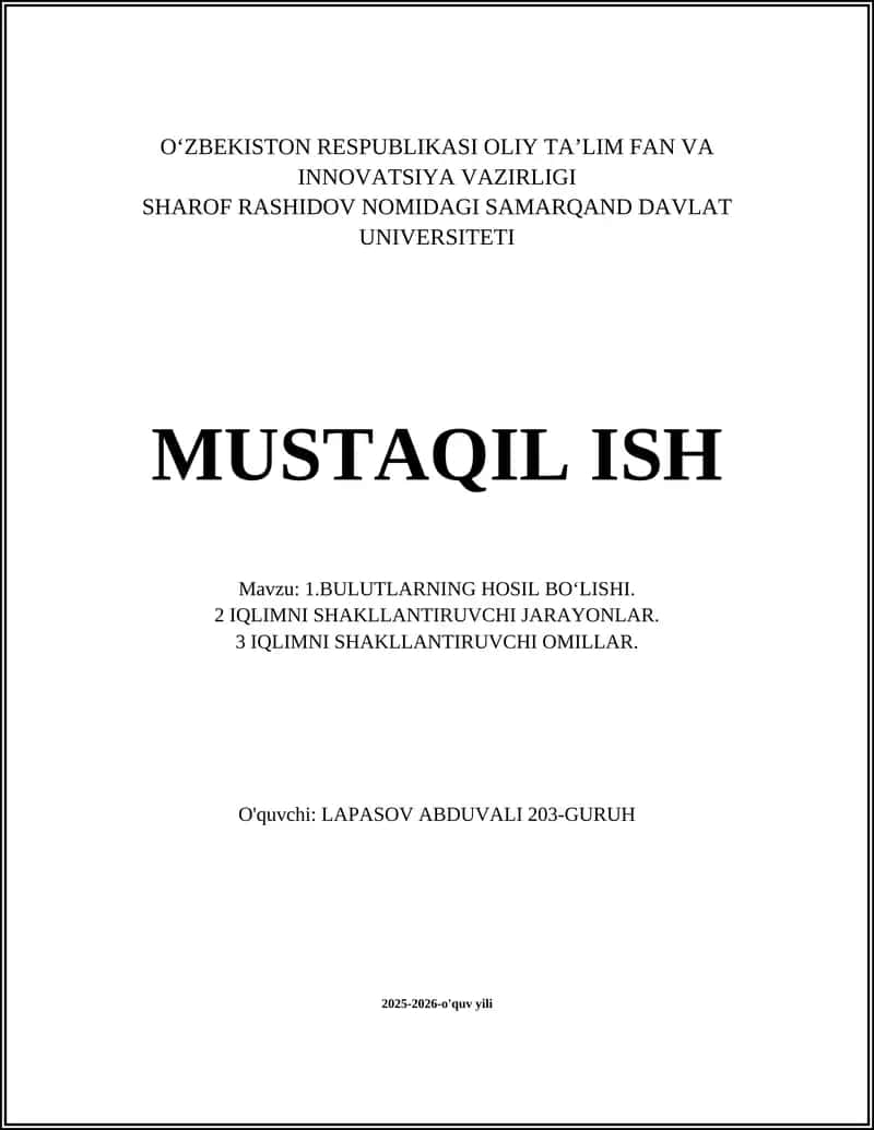 BULUTLARNING HOSIL BOʻLISHI