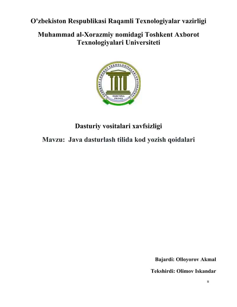 Java dasturlash tilida kod yozish qoidalari