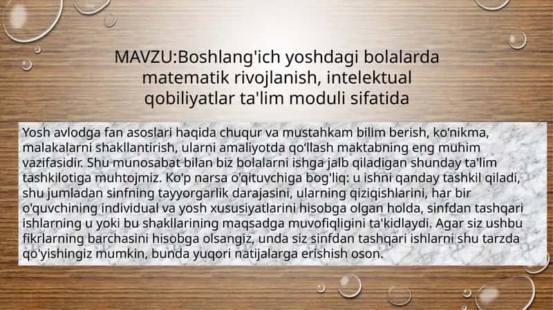 Boshlang'ichyoshdagibolalardamatematikrivojlanish