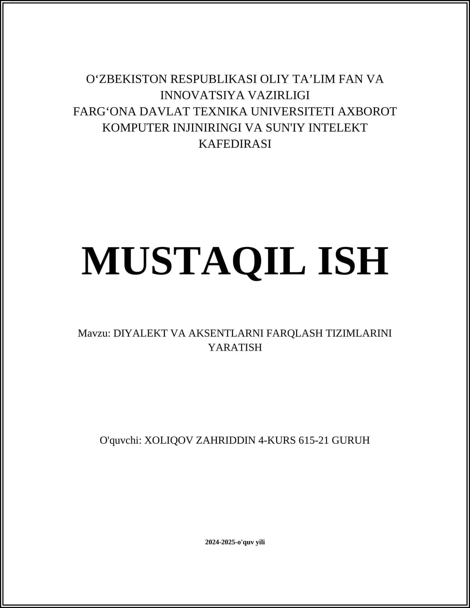 DIYALEKT VA AKSENTLARNI FARQLASH TIZIMLARINI YARATISH