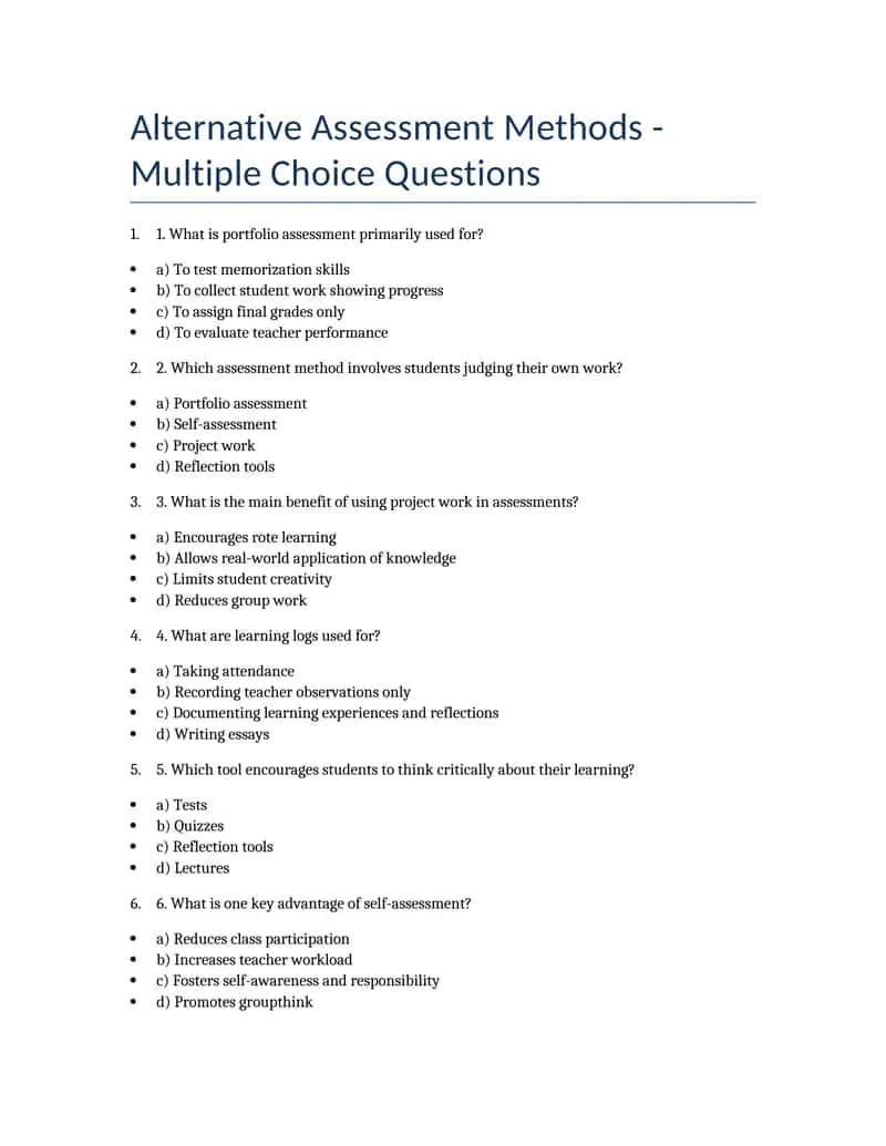 Alternative Assessment Methods - Multiple Choice Questions