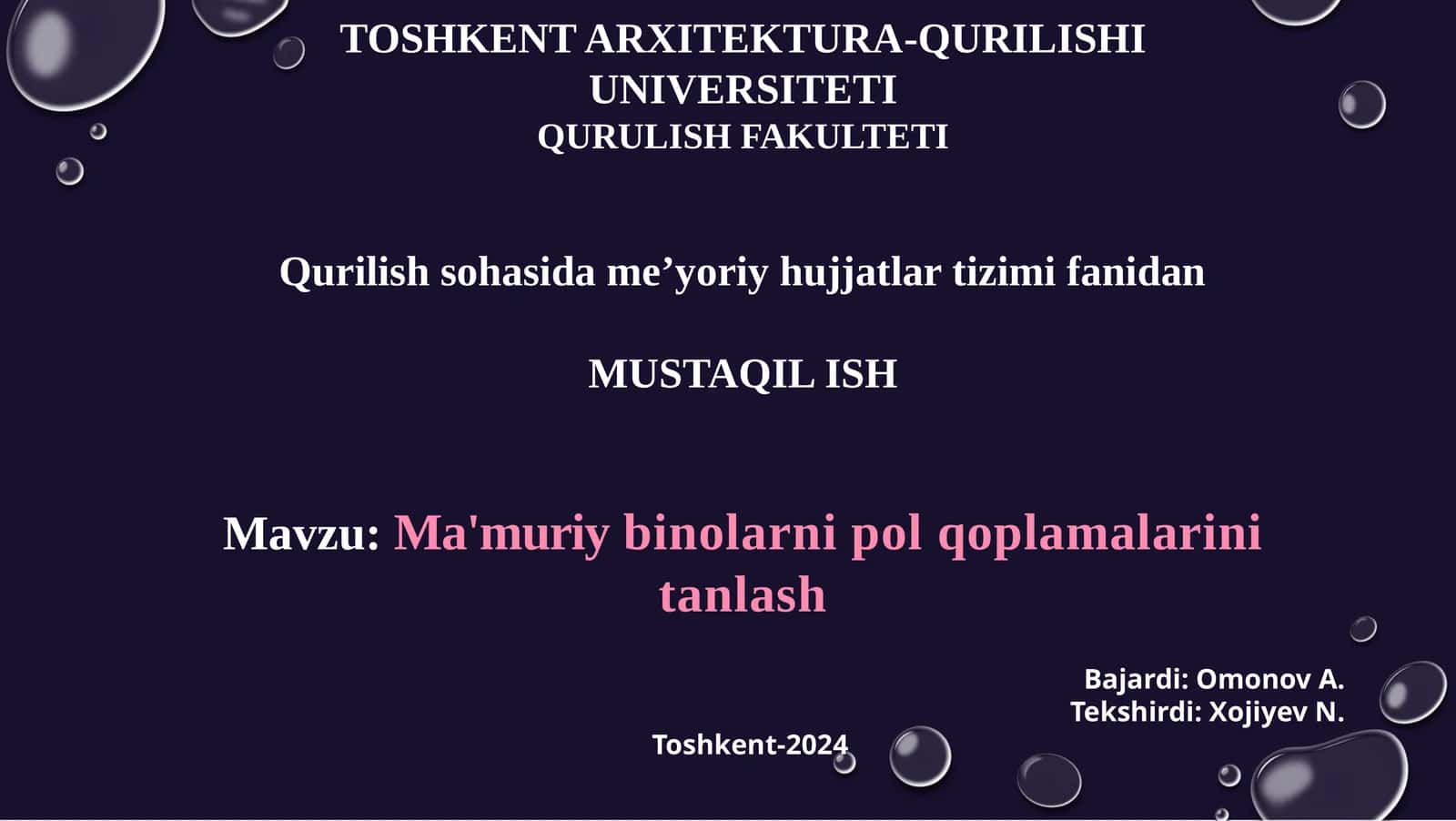 Ma'muriy binolarni polqoplamalari ni tanlash