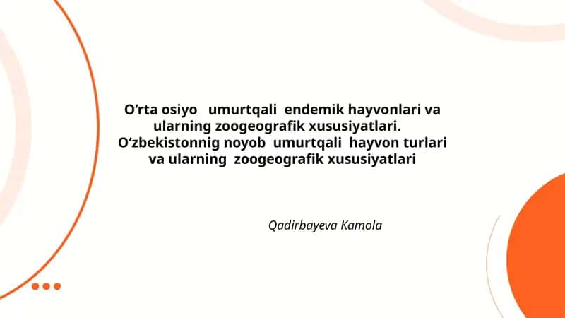 O‘rta osiyo umurtqali endemik hayvonlari va ularning zoogeografik xususiyatlari