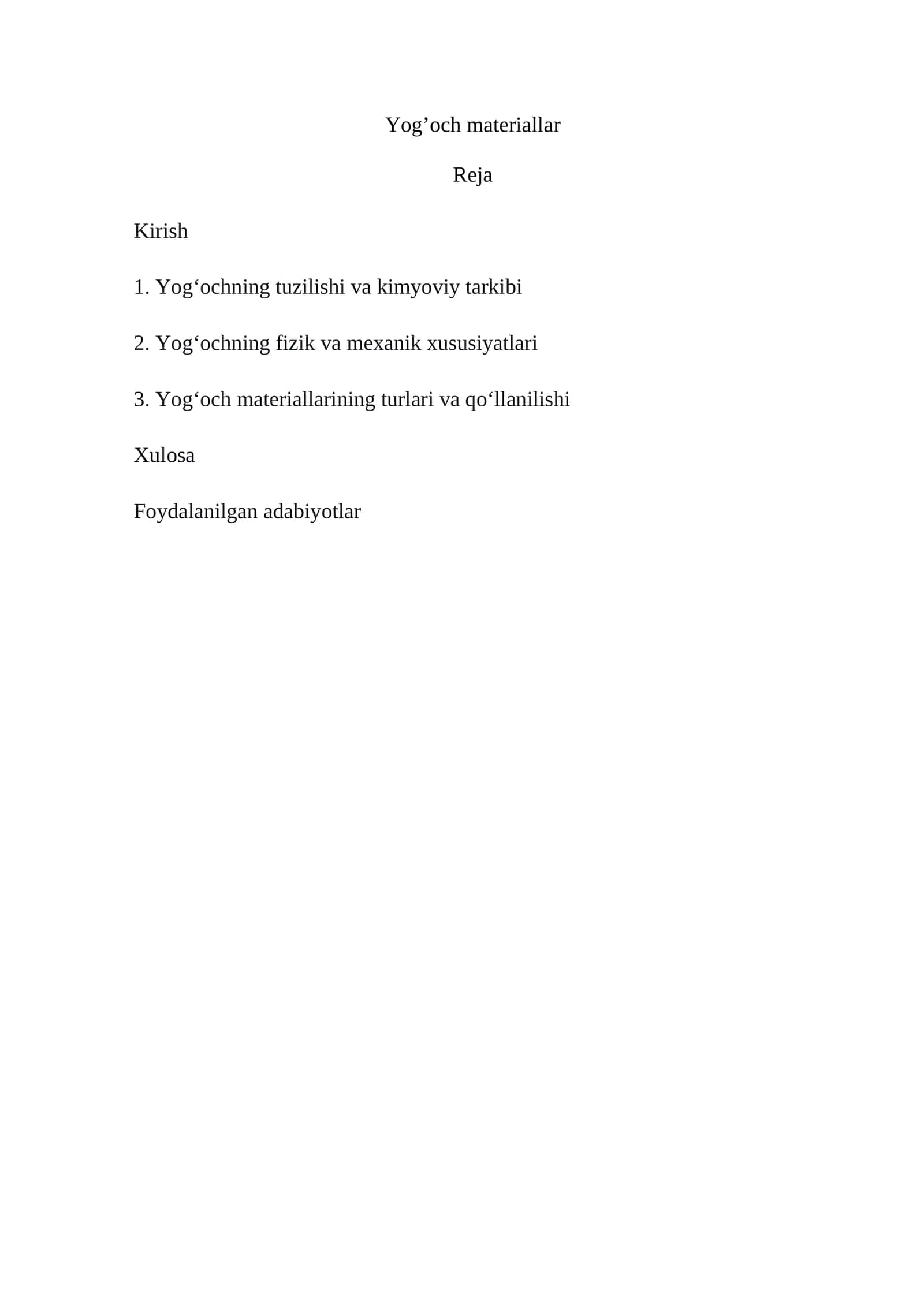 Yog’och materiallar