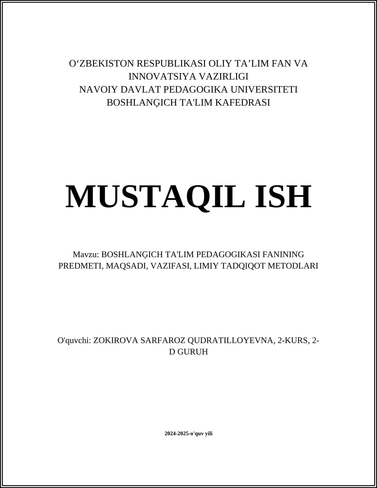 Boshlang‘ich ta'lim pedagogikasi