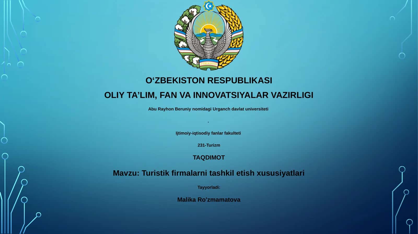 Turistik firmalarni tashkil etish xususiyatlari