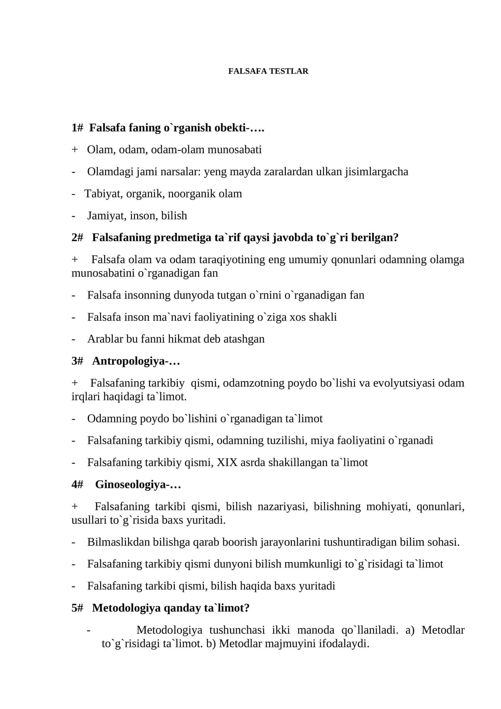 Falsafa Testlar