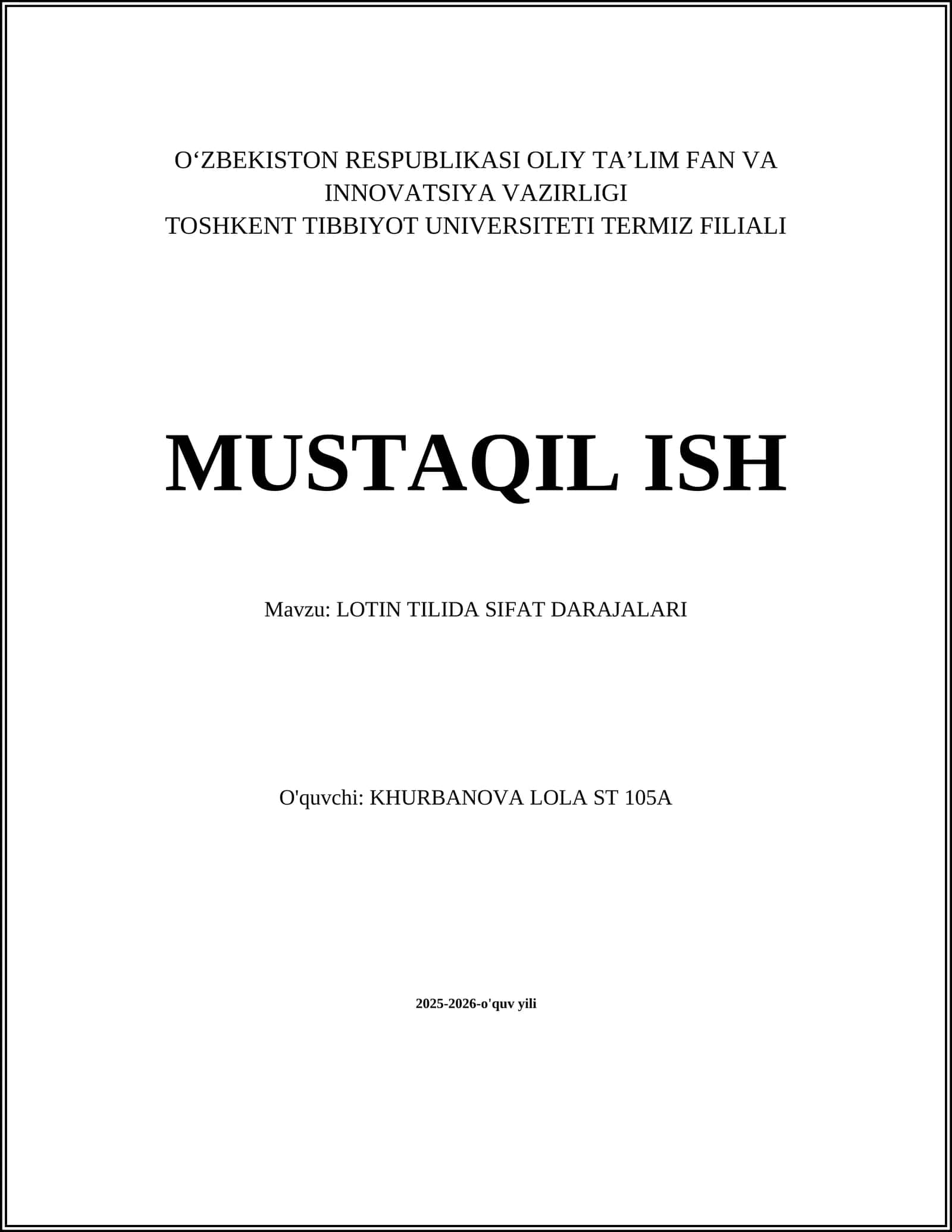 LOTIN TILIDA SIFAT DARAJALARI