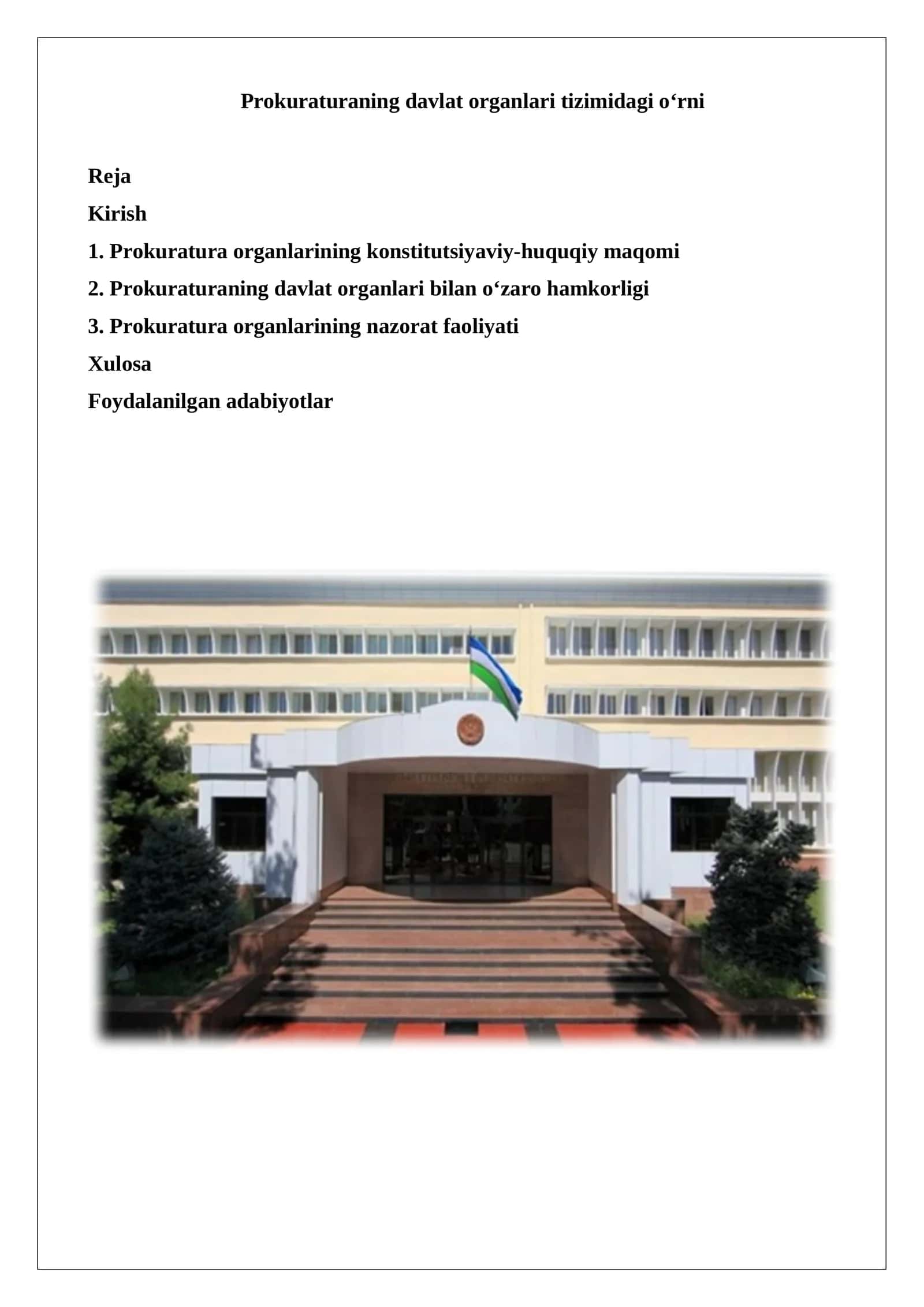 Prokuraturaning davlat organlari tizimidagi o‘rni
