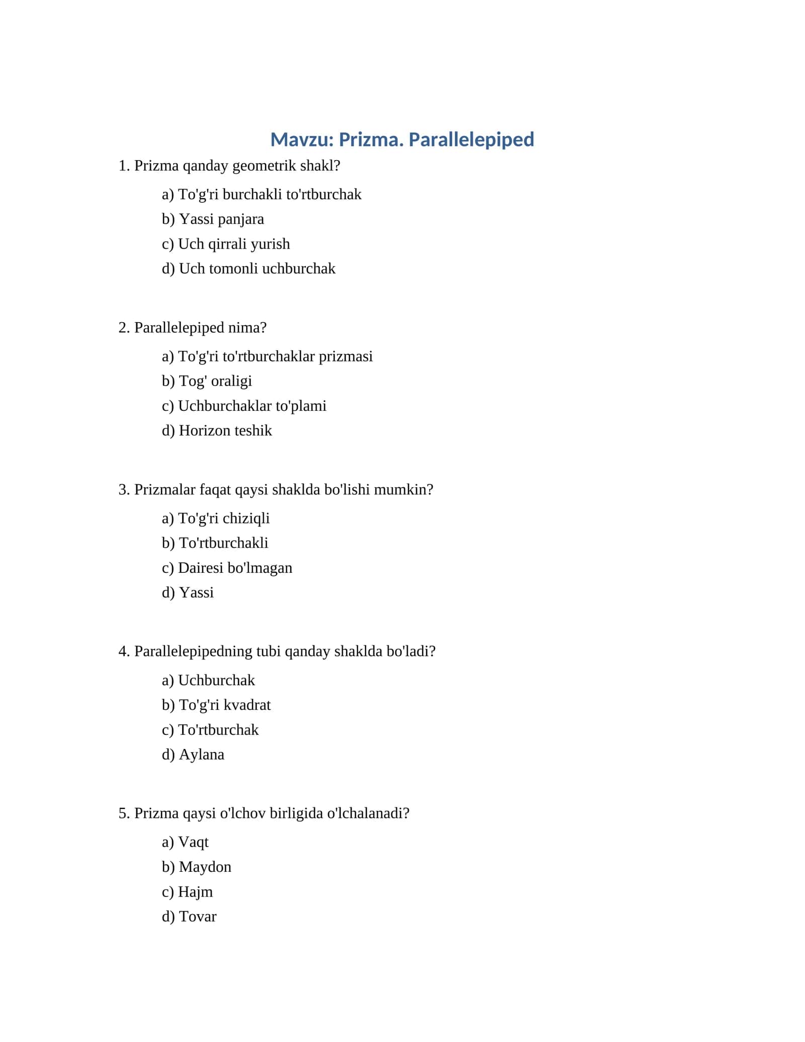 Prizma. Parallelepiped