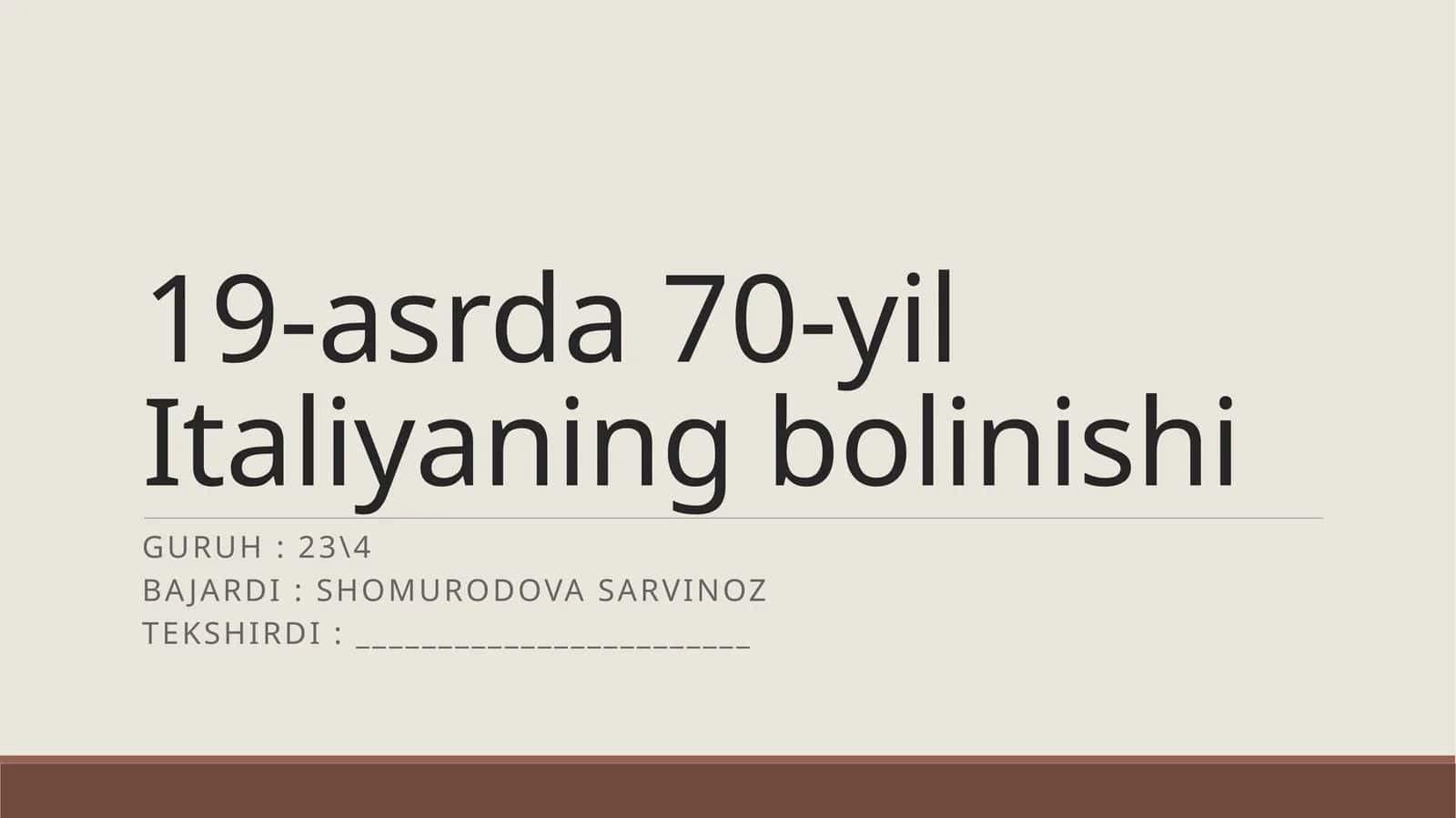Italiyaning bolinishi 19-asrda 70-yil