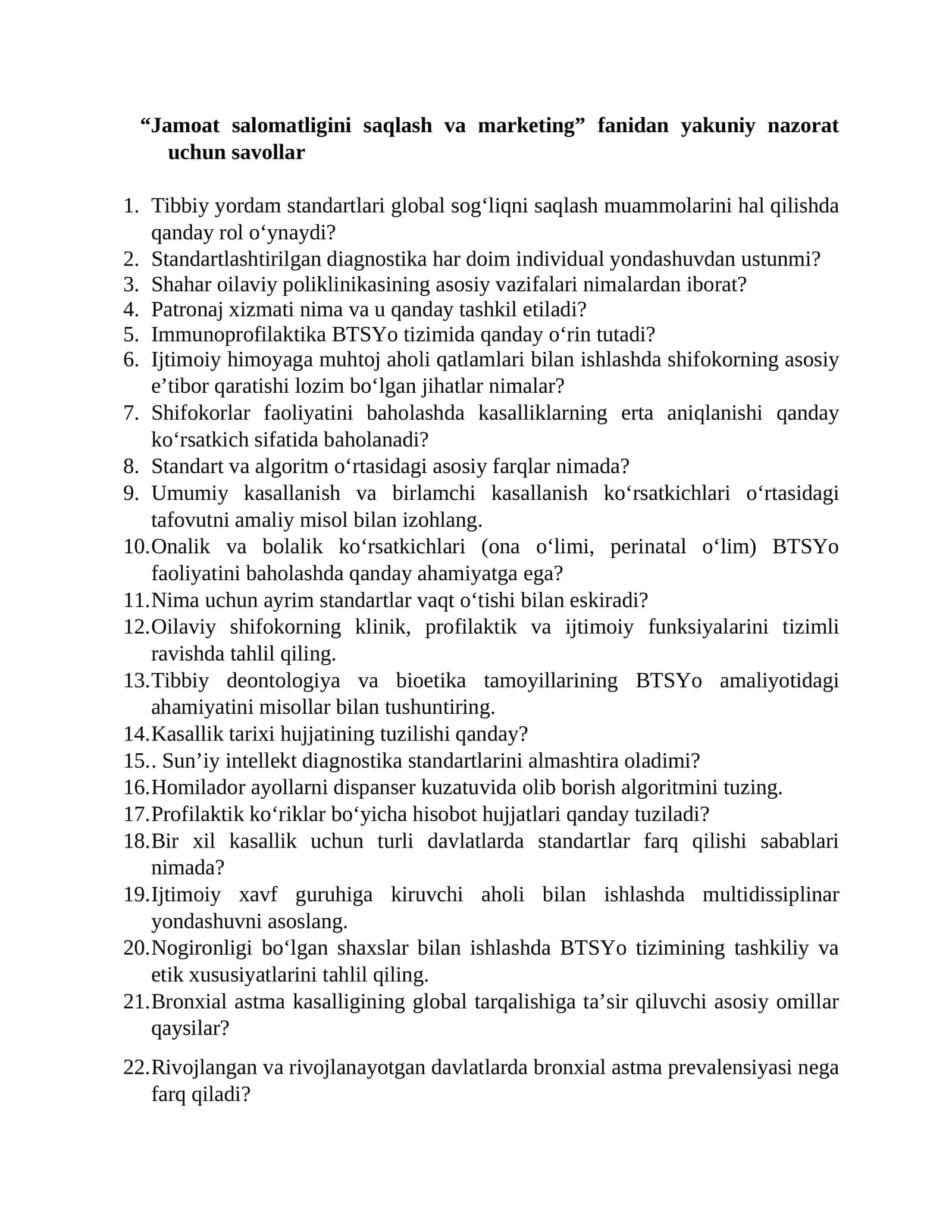 Tibbiy yordam standartlari