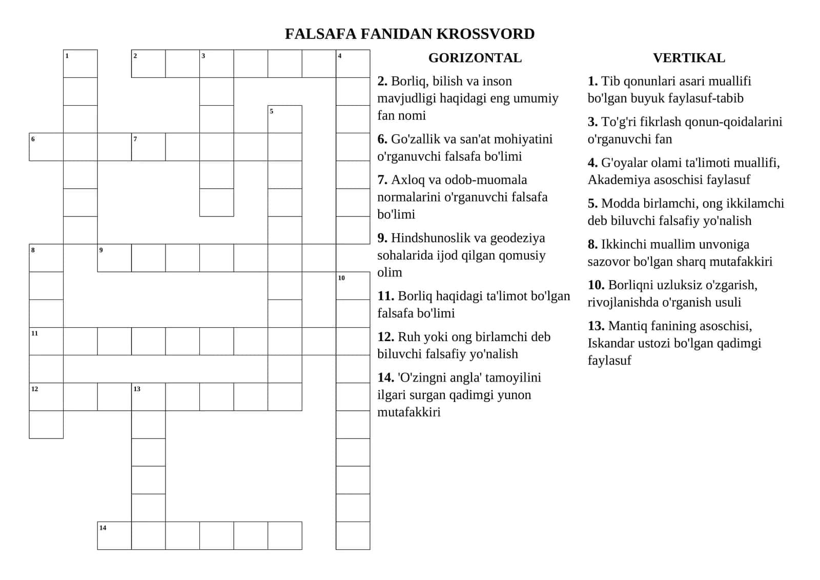 FALSAFA FANIDAN KROSSVORD