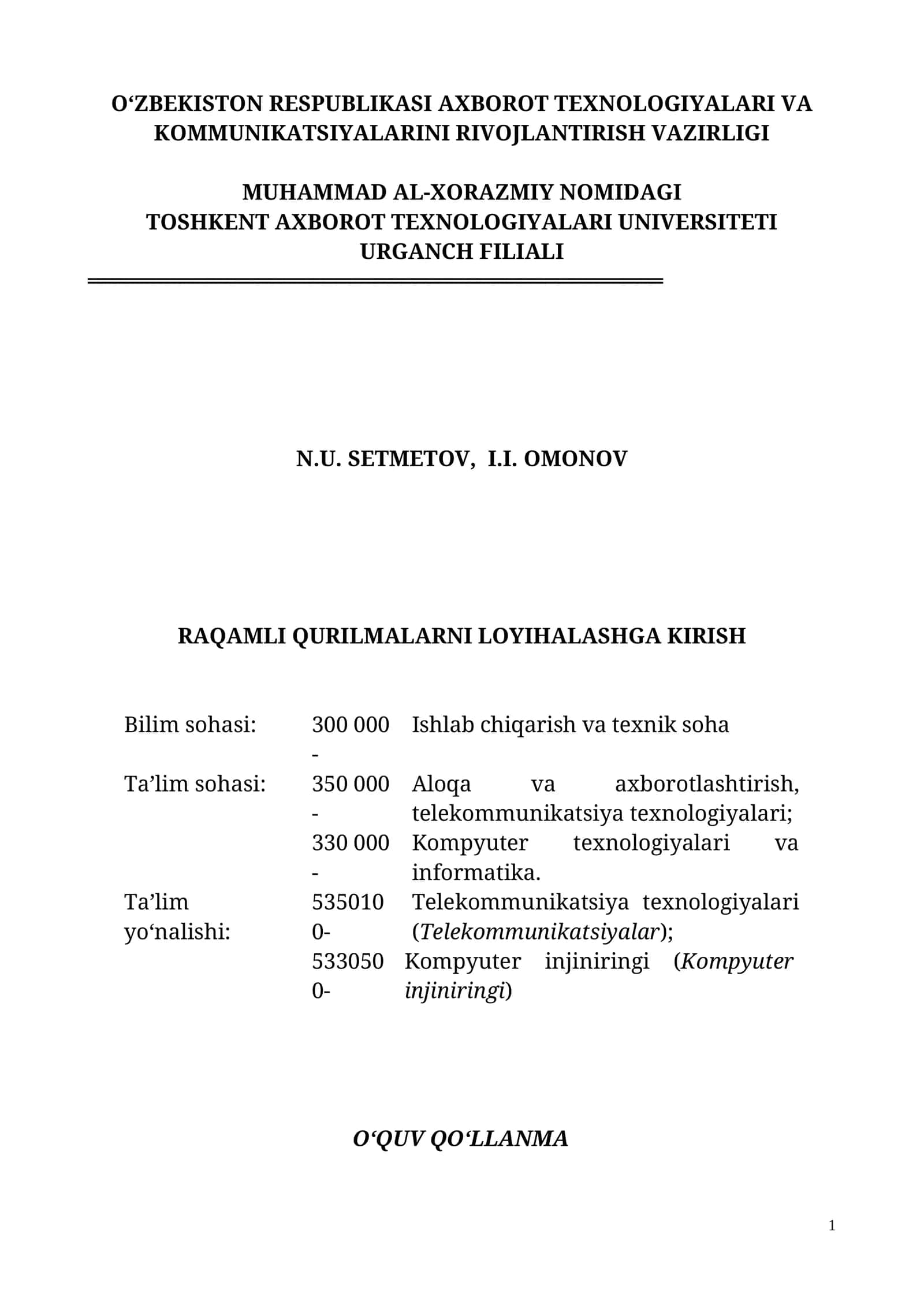 Raqamli qurilmalarni loyihalashga kirish