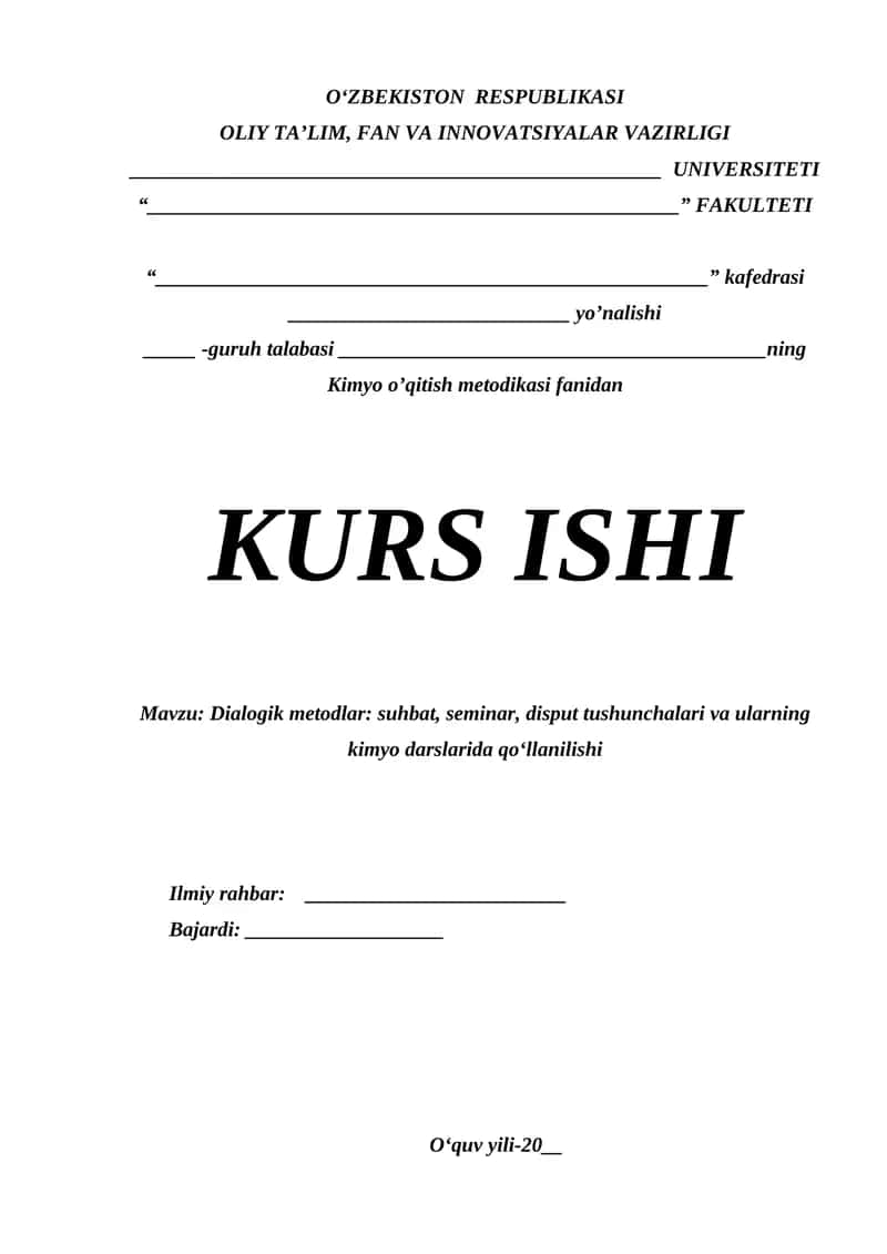 Dialogik metodlar suhbat, seminar, disput tushunchalari va ularning kimyo darslarida qo‘llanilishi