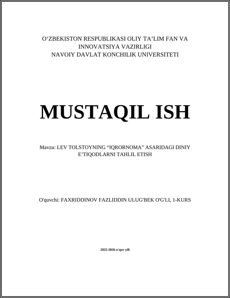 "IQRORNOMA" ASARIDAGI DINIY E’TIQODLARNI TAHLIL ETISH