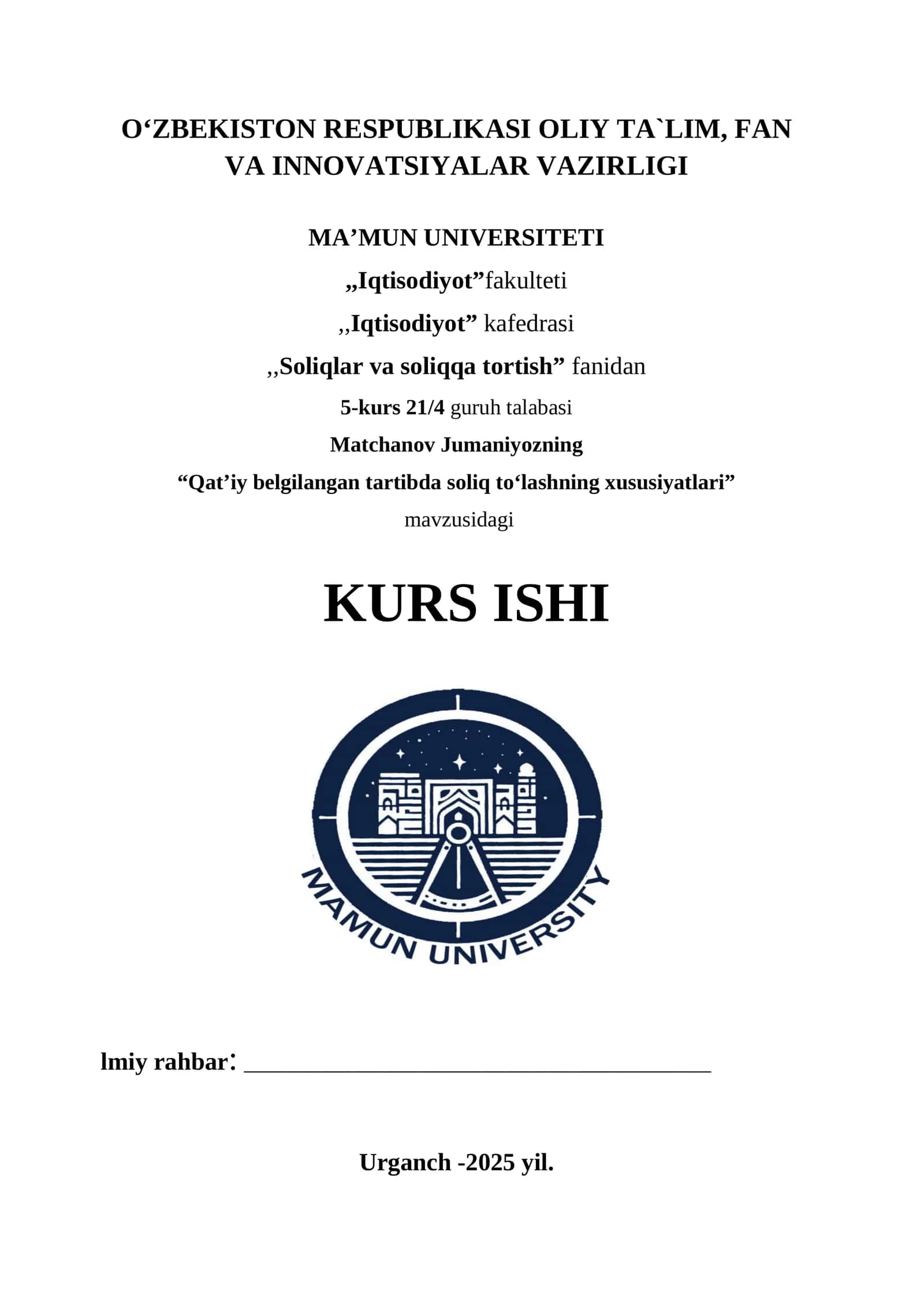 Qat’iy belgilangan tartibda soliq to‘lashning xususiyatlari