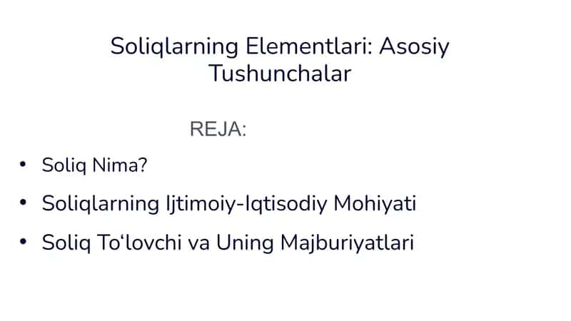 Soliqlarning Elementlari: Asosiy Tushunchalar