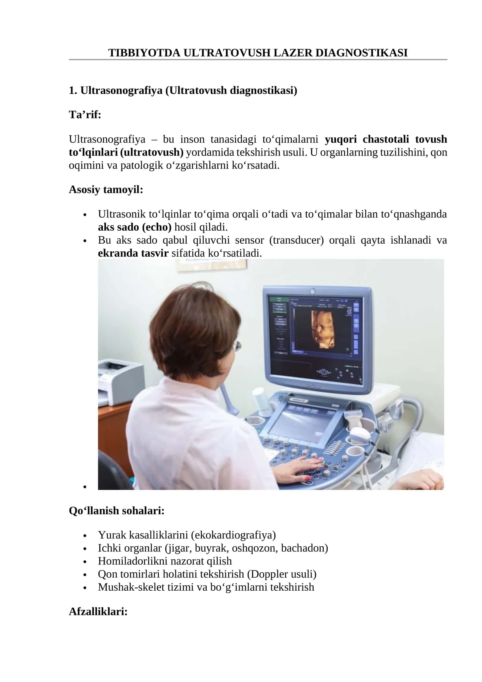 TIBBIYOTDA ULTRATOVUSH LAZER DIAGNOSTIKASI