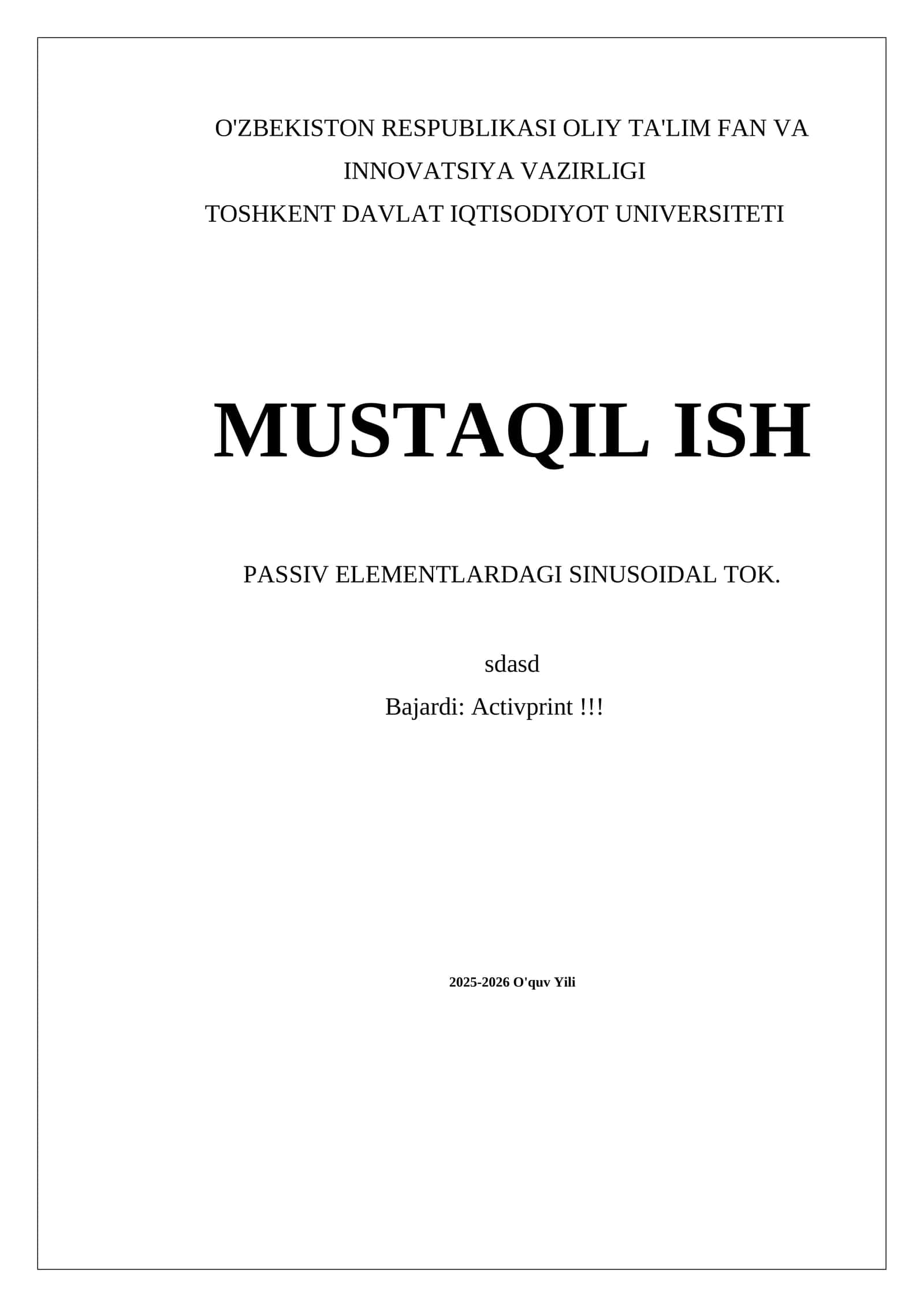 PASSIV ELEMENTLARDAGI SINUSOIDAL TOK