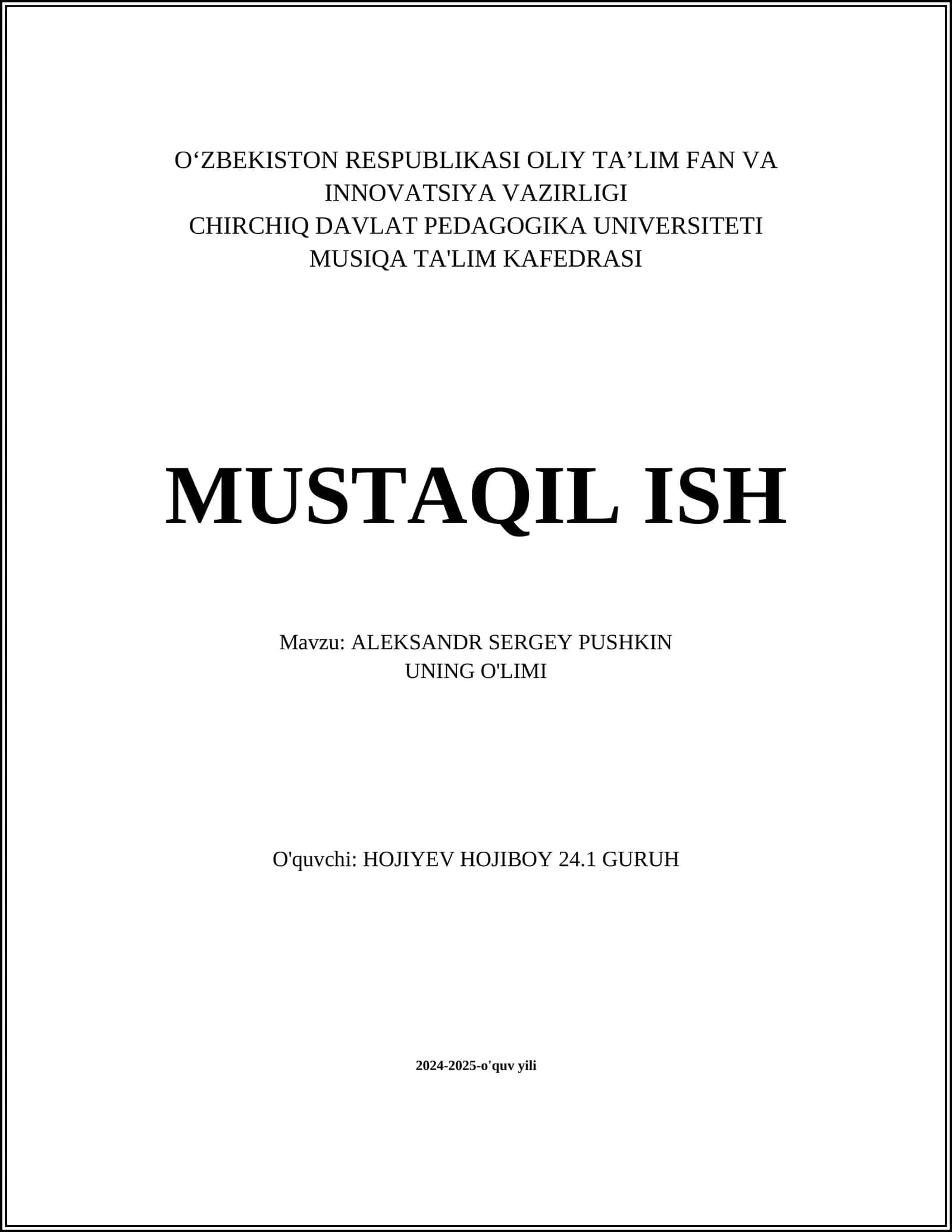 ALEKSANDR SERGEY PUSHKINNING O'LIMI