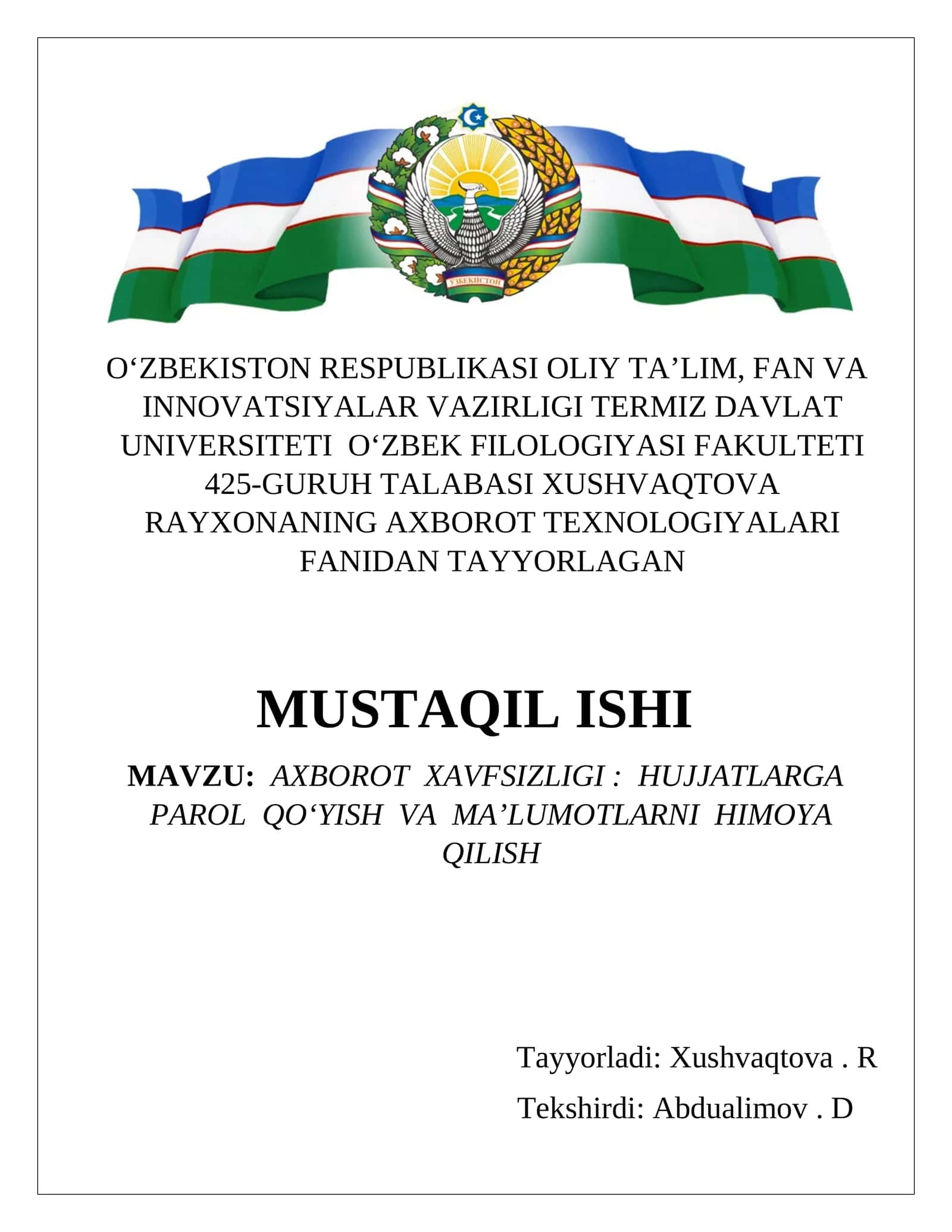 Axborot xavfsizligi (Information Security)