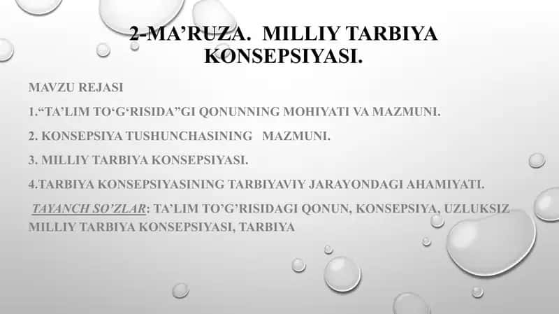 Ma’ruza. Milliy tarbiya konsepsiyasi