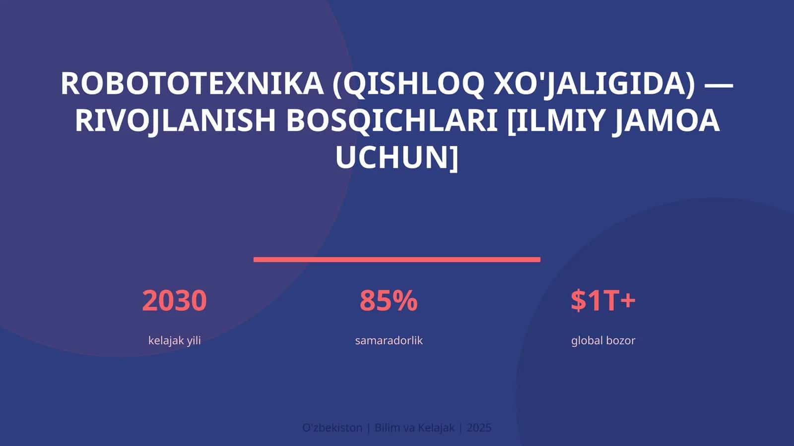 Robototexnika (Qishloq xo'jaligida) - Rivojlanish Bosqichlari [Ilmiy Jamoa Uchun]