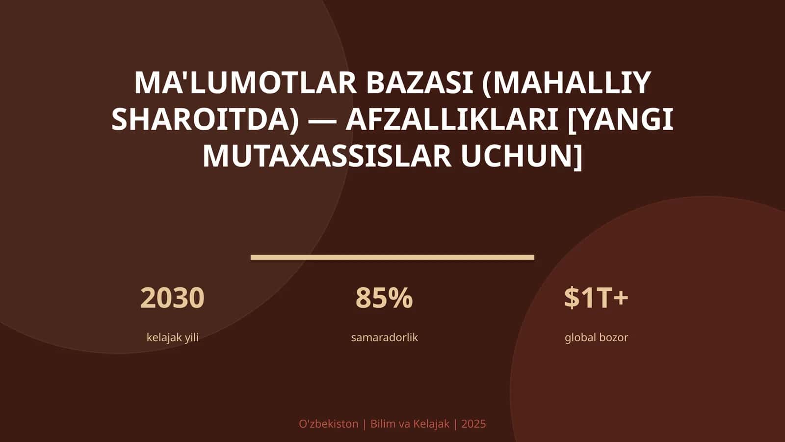 MA'LUMOTLAR BAZASI (MAHALLIY SHAROITDA) — AFZALLIKLARI [YANGI MUTAXASSISLAR UCHUN]