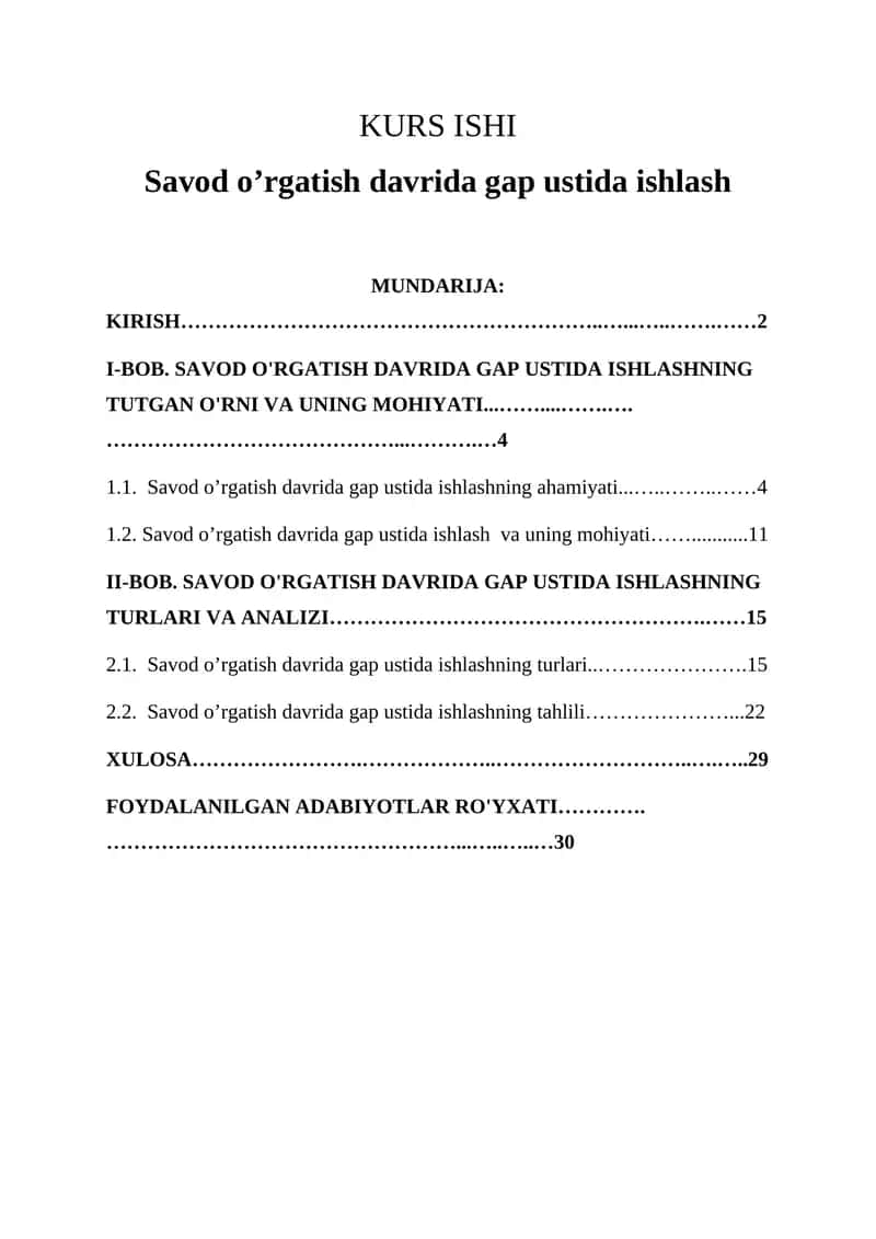 Savod o’rgatish davrida gap ustida ishlash