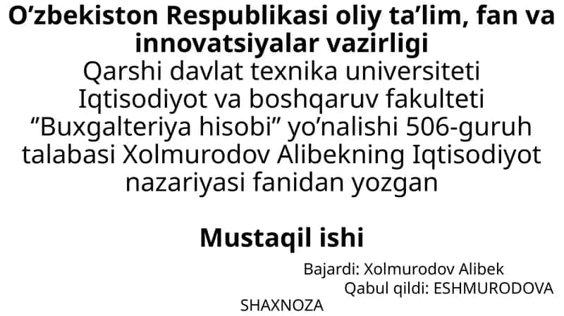 KLASSIK IQTISODIY MAKTABLARNING YAKUNLANISHI