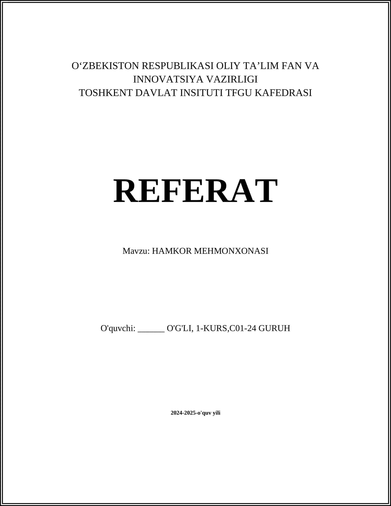 HAMKOR MEHMONXONASI
