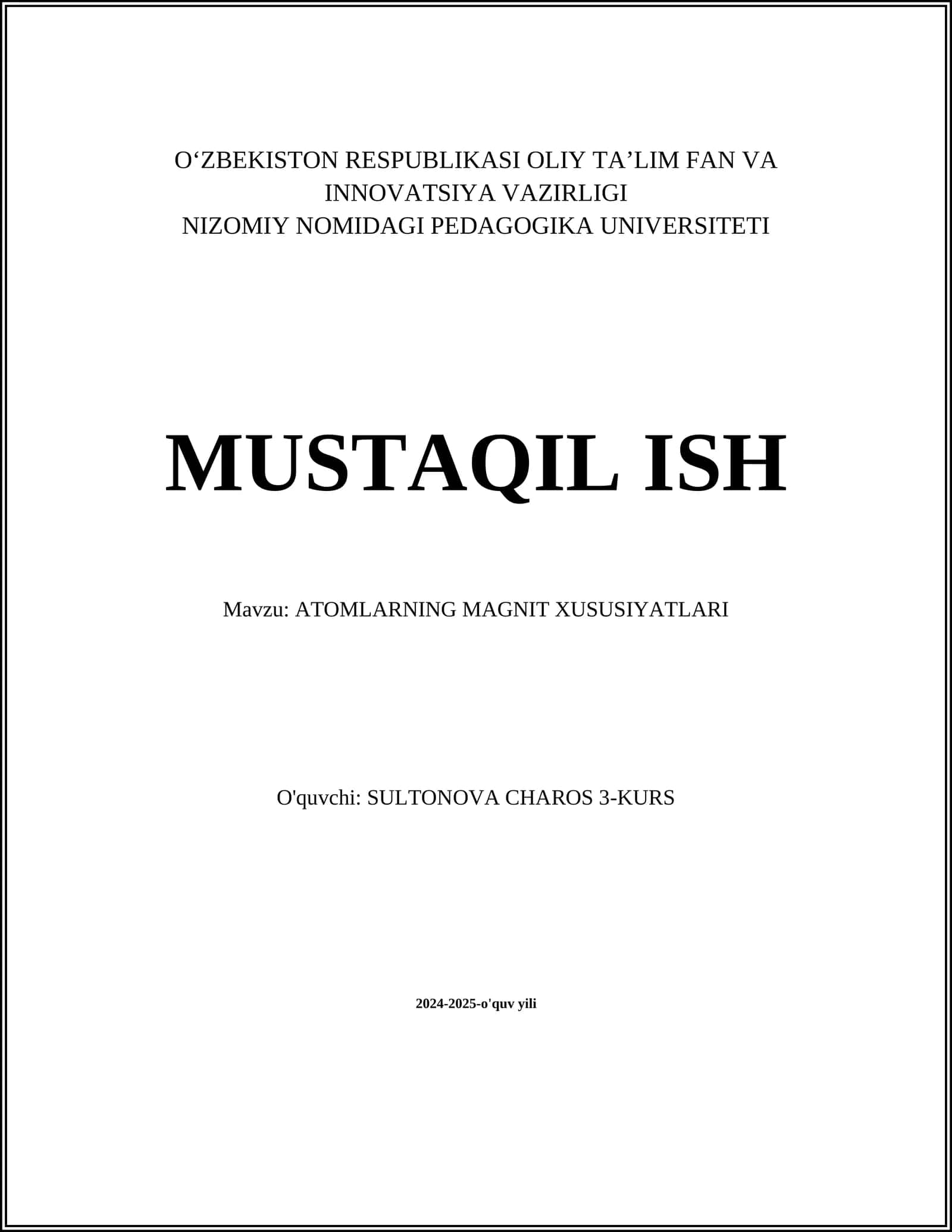 ATOMLARNING MAGNIT XUSUSIYATLARI