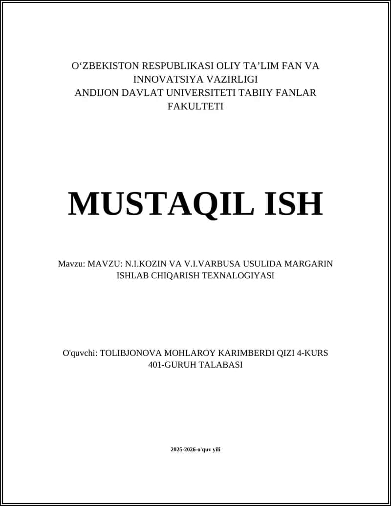 N.I.Kozin va V.I.Varbusa usulida margarin ishlash