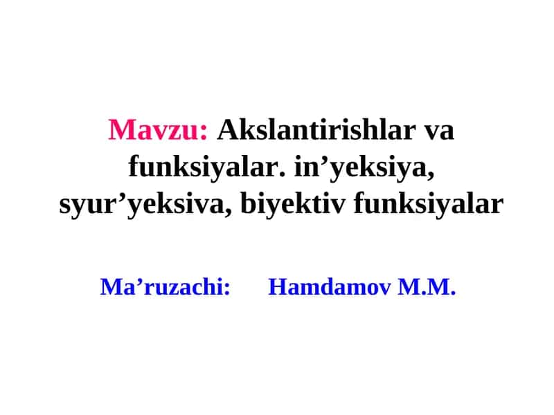Akslantirishlar va funksiyalar