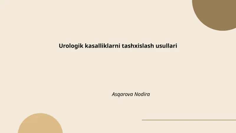 Urologik kasalliklarni tashxislash usullari