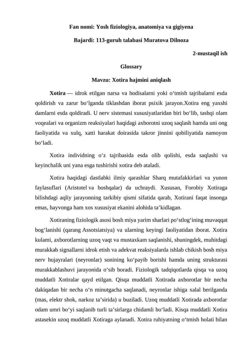 Xotira hajmini aniqlash