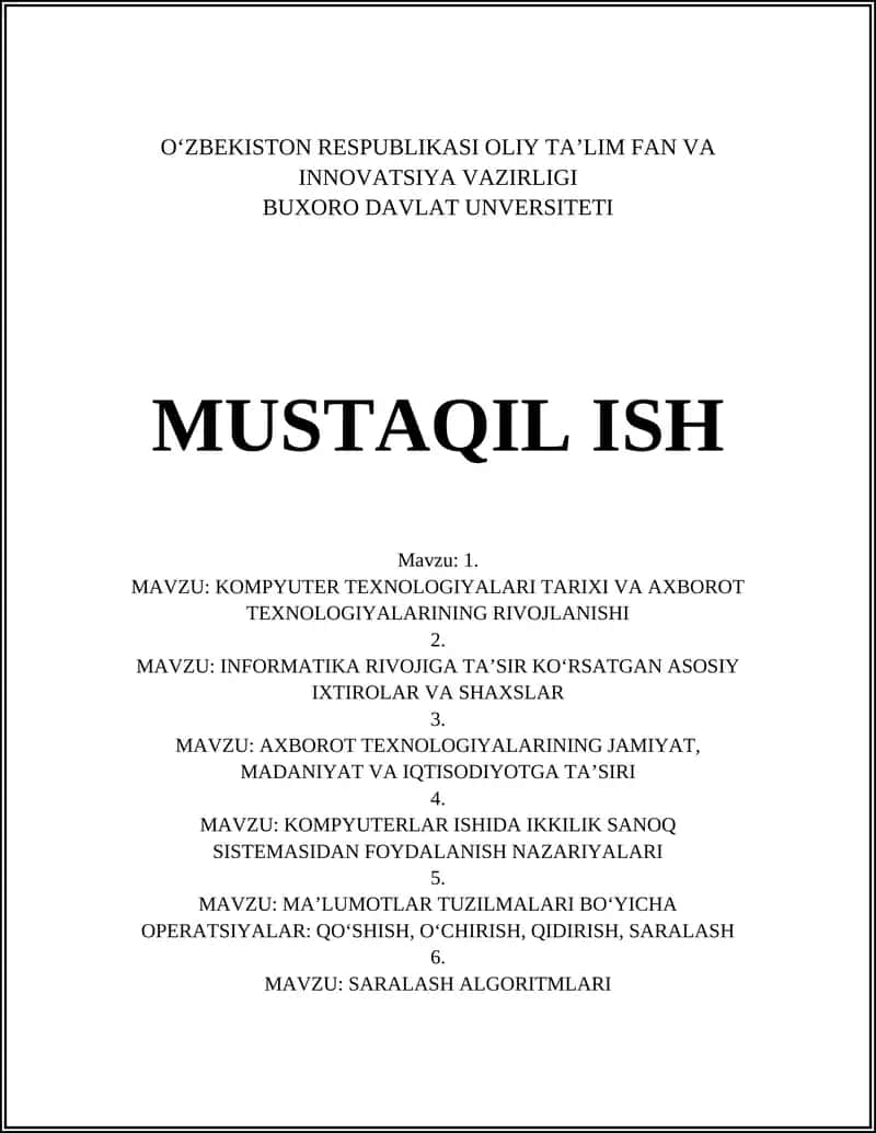 Kompyuter texnologiyalarining paydo bo‘lishi va rivojlanishining bosqichlari
