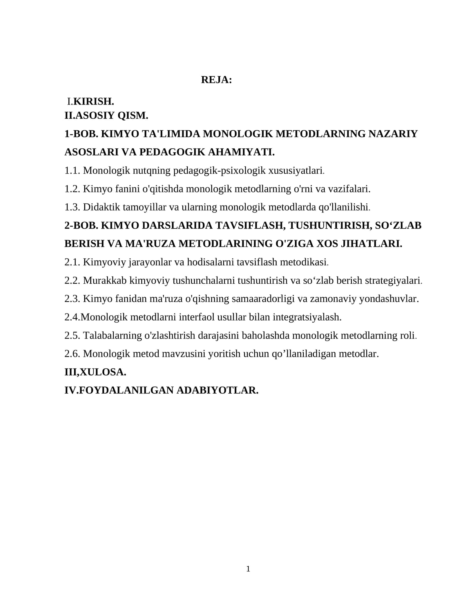 KIMYO TA'LIMIDA MONOLOGIK METODLARNING NAZARIY ASOSLARI VA PEDAGOGIK AHAMIYATI