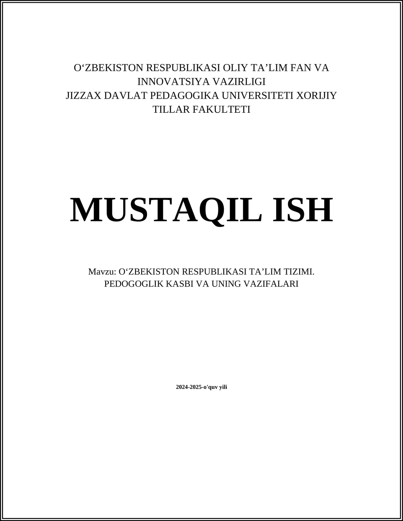 O'zbekiston Respublikasi Ta'lim Tizimi