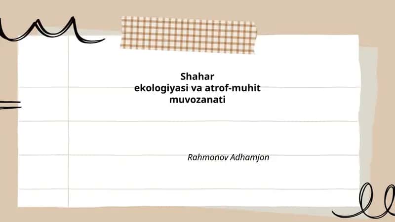 Shahar ekologiyasi va atrof-muhit muvozanati
