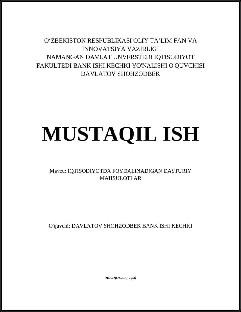 Dasturiy Mahsulotlar Iqtisodiyotda