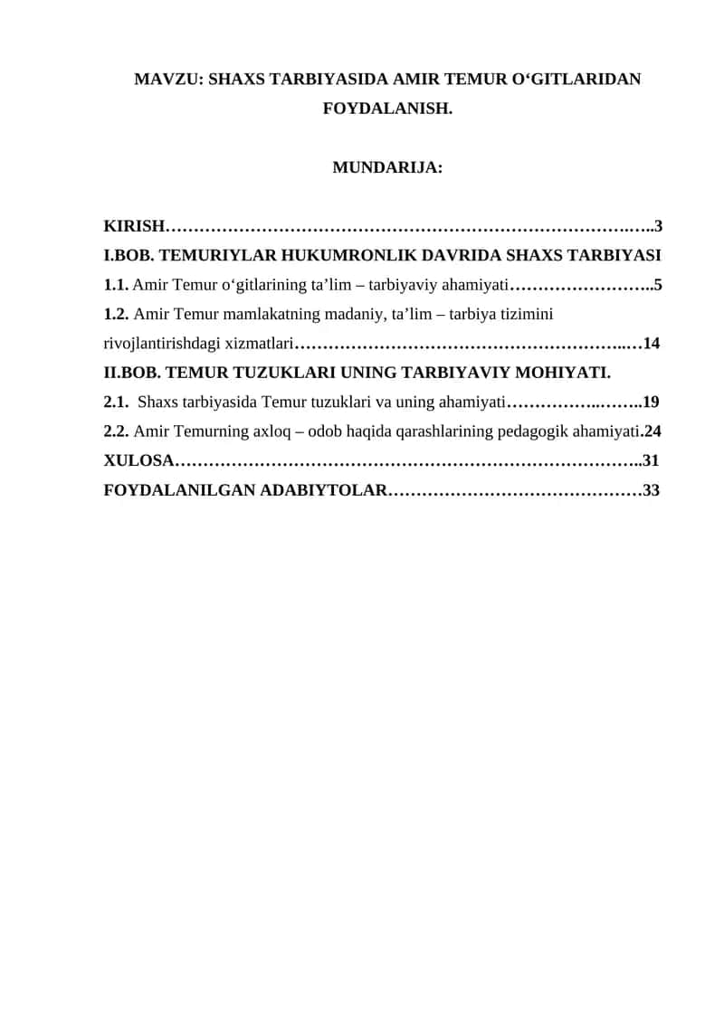 Shaxs Tarbiyasida Amir Temur o‘gitlaridan foydalanish
