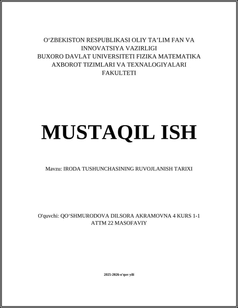 IRODA TUSHUNCHASINING RUVOJLANISH TARIXI