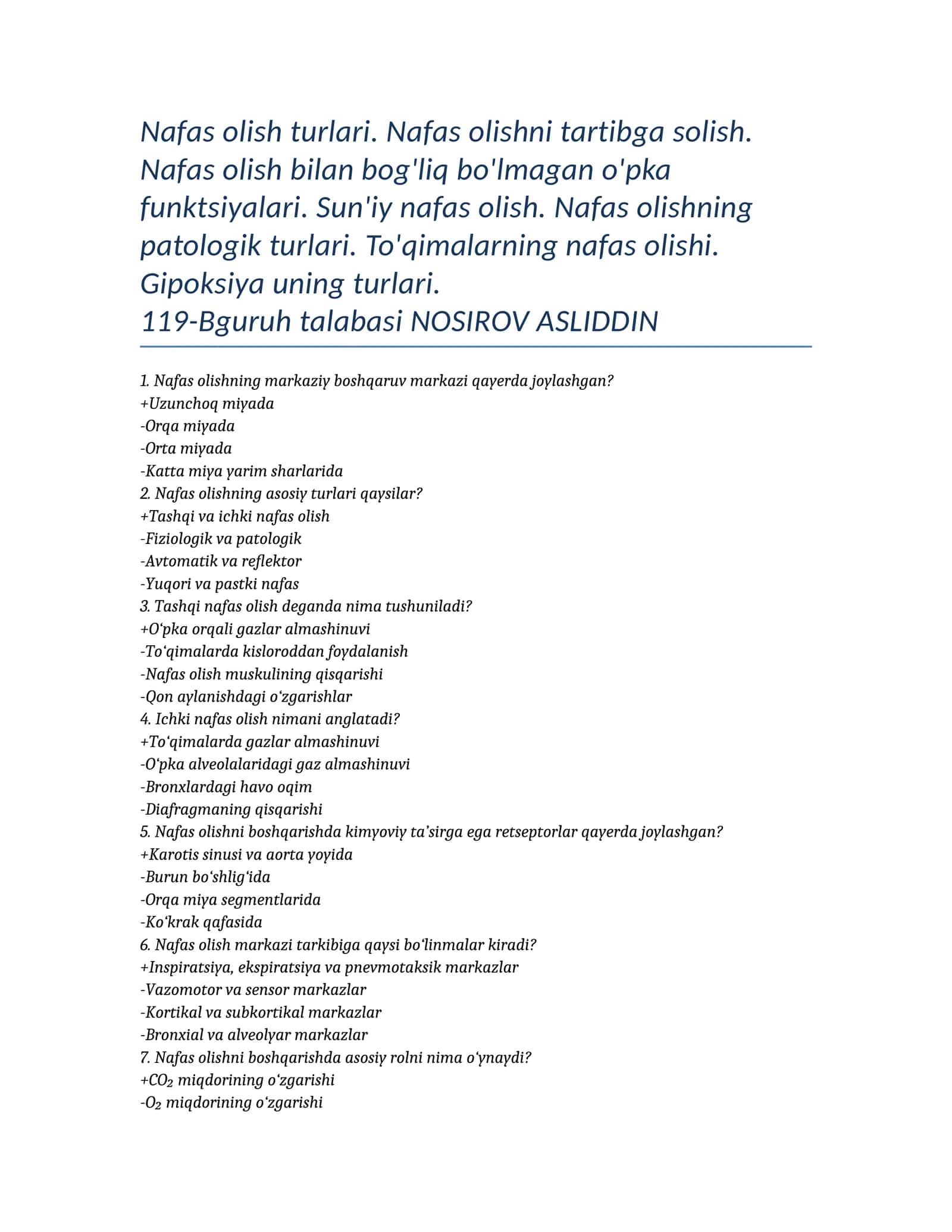 Nafas olish turlari va gipoksiya