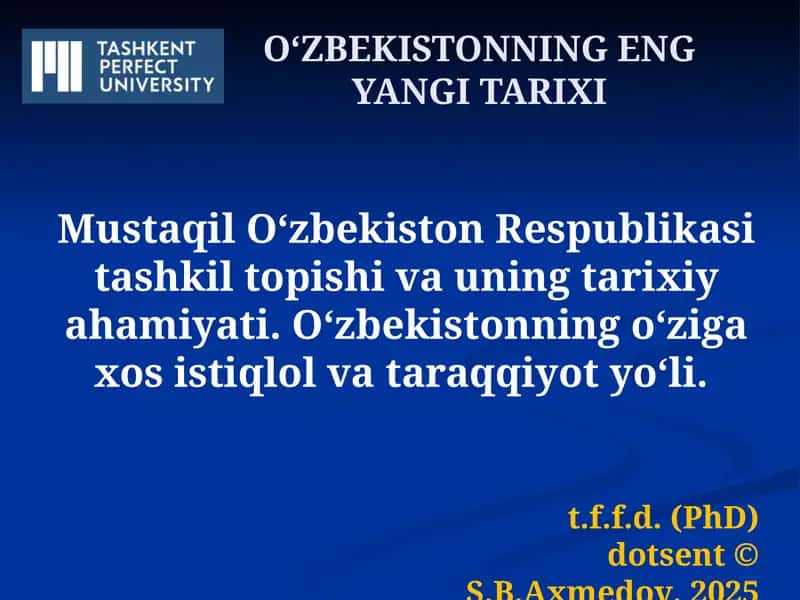OʻZBEKISTONNING ENG YANGI TARIXI