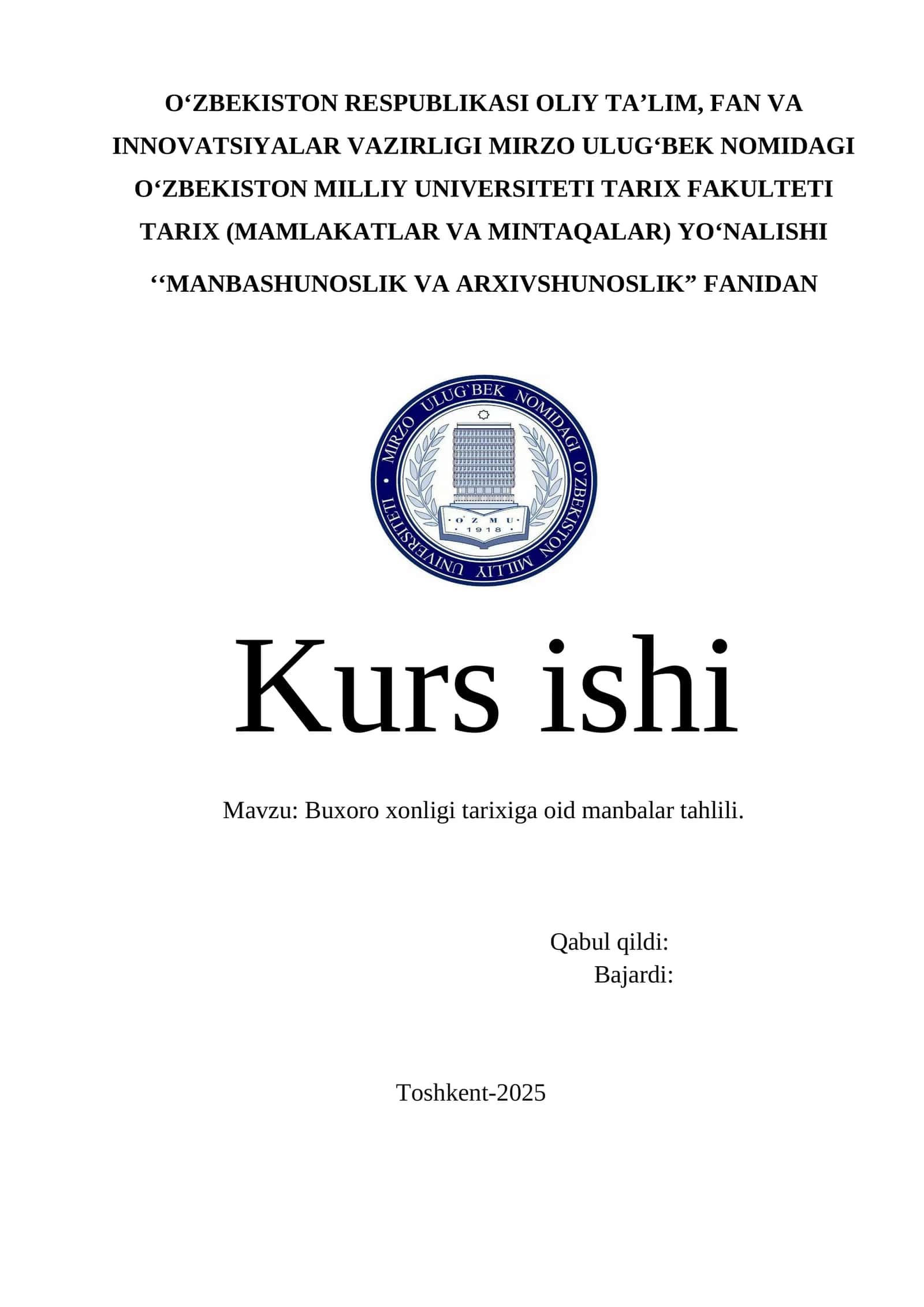 Buxoro xonligi tarixiga oid manbalar tahlili